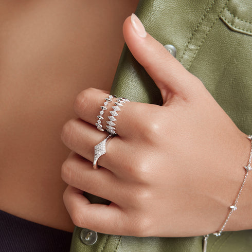 Silver Half Pavé Sparkle Ring